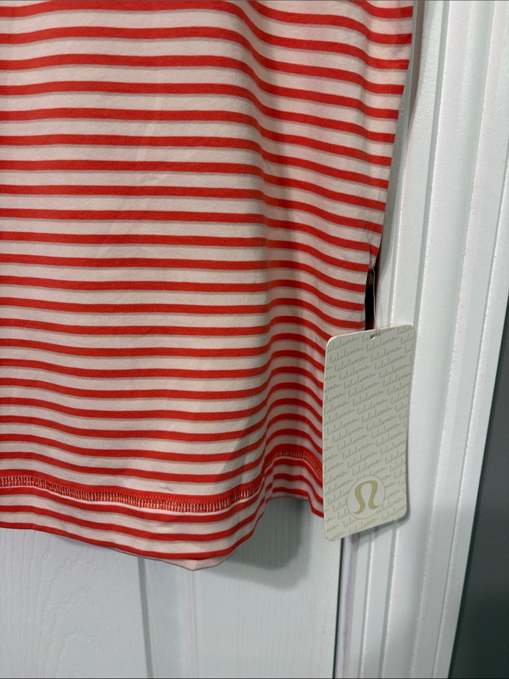 lululemon athletica Men's Orange and White Striped V-Neck Tee - Picture 5 of 10